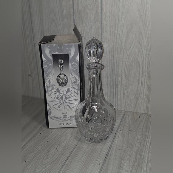 Vtg Gorham Clear Cut Crystal Decanter Ornate Stopper Original Box BarWare German - Picture 4 of 9